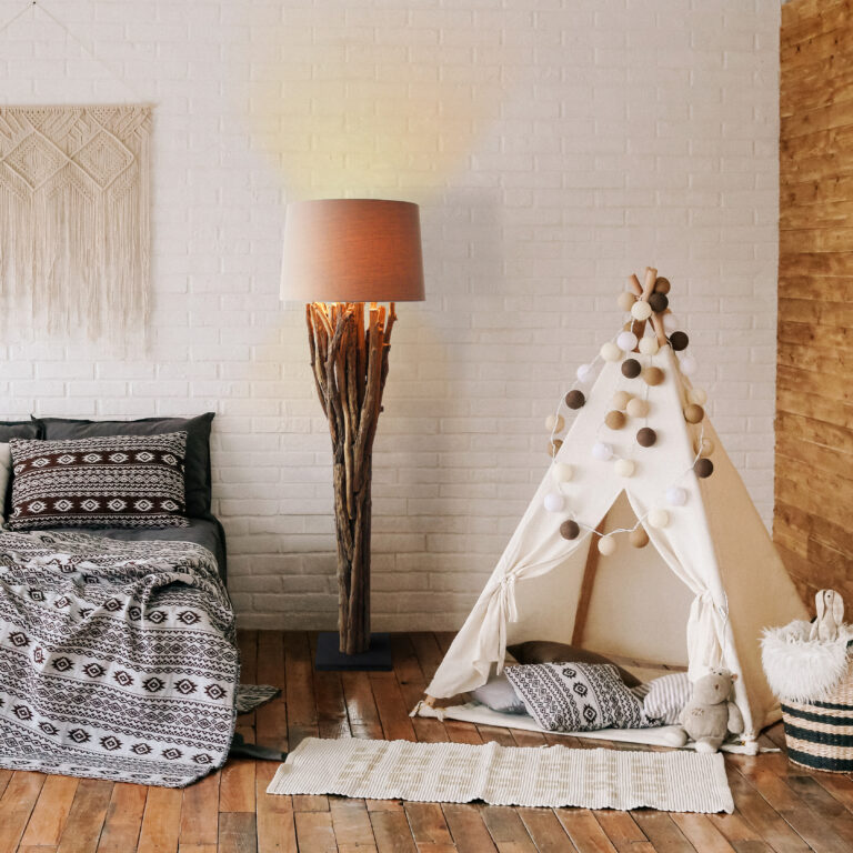 368831: interior of bedroom with decoration bed in boho style